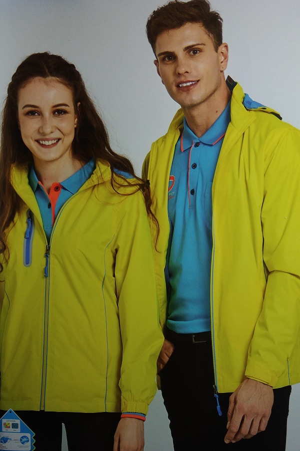 亮黃配彩藍薄外套 團體服圖樣